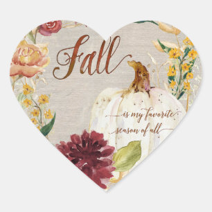 Hart Herfst Herfst Witte Pompoen Bloemen Krans Kun Sticker