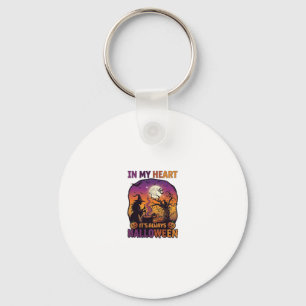 Hart Het is altijd Halloween Heks Ketel Boom Koe Sleutelhanger