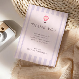 Hart Hete Luchtballon Pastel Paarse Baby shower Bedankkaart