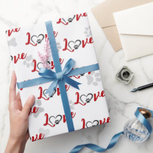 Hart Hond Pootafdrukken Met Liefde Tekst Cadeaupapier