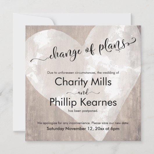 Hart Hout Uitgestelde bruiloft Verandering van pla (Voorkant)