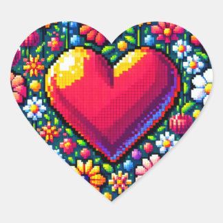 Hart in Bloemen Pixel Art Hart Sticker