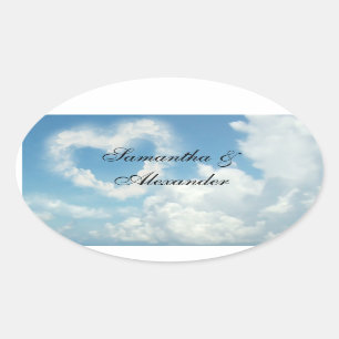 Hart in de wolken, Blue Sky Romantic Love Ovale Sticker