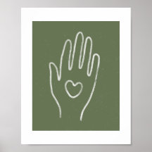 Hart in Hand Stoffige Groene Kunst Print