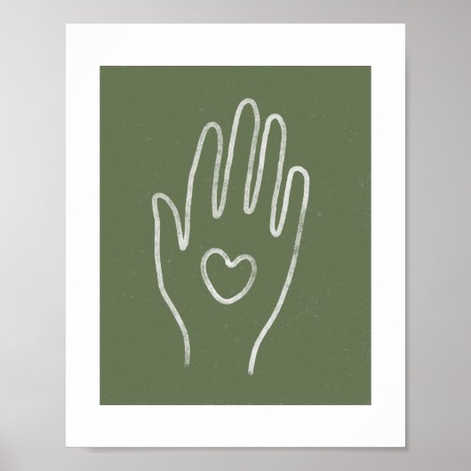 Hart in Hand Stoffige Groene Kunst Print (Voorkant)