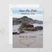 Hart in het zand Save the Date Briefkaarten (Voorkant / Achterkant)