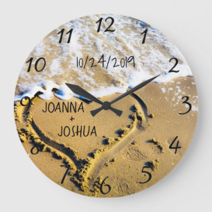 Hart in het Zand Strand Tropisch Zeezicht Aangepas Grote Klok