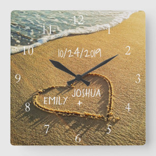 Hart in het Zand Strand Tropisch Zeezicht Vierkante Klok