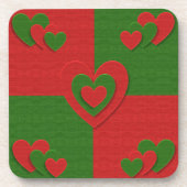 Hart in kerstkleuren: Red Green Felting Kijk Bier Onderzetter (Voorkant)
