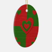 Hart in kerstkleuren: Red Green Felting Kijk Keramisch Ornament (Rechts)