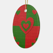 Hart in kerstkleuren: Red Green Felting Kijk Keramisch Ornament (Links)