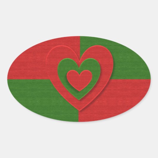 Hart in kerstkleuren: Red Green Felting Kijk Ovale Sticker (Voorkant)