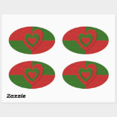Hart in kerstkleuren: Red Green Felting Kijk Ovale Sticker (Vel)