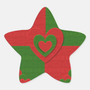 Hart in kerstkleuren: Red Green Felting Kijk Ster Sticker