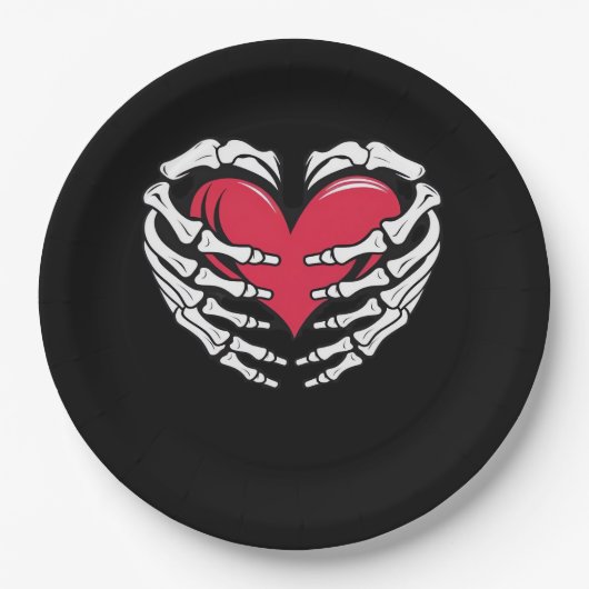 Hart in skeletale handen Klassiek Papieren Bordje (Voorkant)