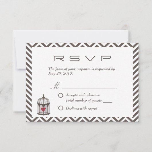  hart in vogelkooi Chevron Wedding RSVP (Voorkant)