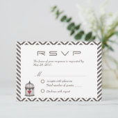  hart in vogelkooi Chevron Wedding RSVP (Staand voorkant)