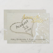 Hart in Zand Beach Bruiloft Save The Date (Voorkant / Achterkant)