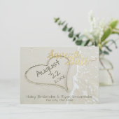 Hart in Zand Beach Bruiloft Save The Date (Staand voorkant)