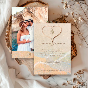 Hart in Zand Boho Foto Strand Bestemming Trouwen Kaart