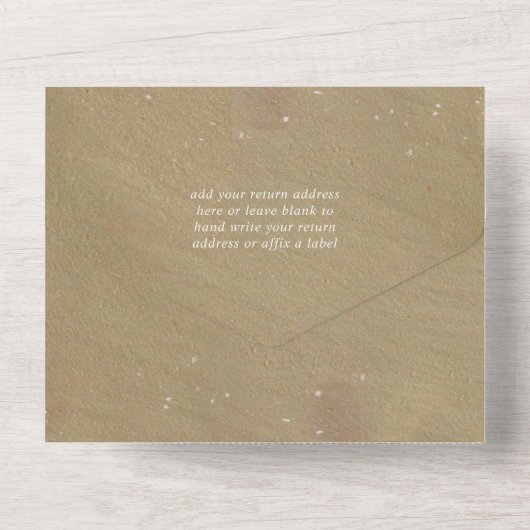 Hart In Zand Monogram Strand Trouwfeest All In One Uitnodiging (Achterkant)