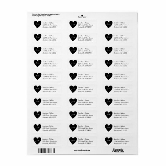 Hart Initialen Bruiloft Uitnodiging Retouradres Etiket (Full Sheet)