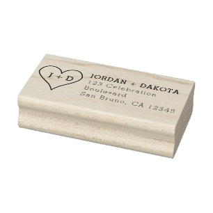 Hart Initialen Modern Hout Bruiloft Retouradres Rubberstempel