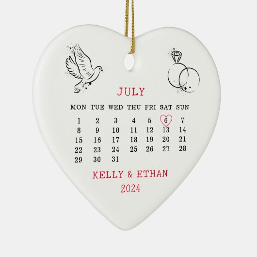 Hart Kalender Zomer Bruiloft 2024 Keramisch Ornament (Rechts)