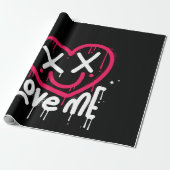 Hart karakter met dode ogen en glimlach gespoten cadeaupapier (Uitgerold)