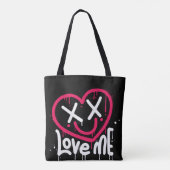 Hart karakter met dode ogen en glimlach gespoten draagtas (Achterkant)