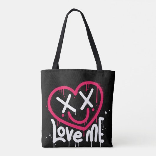 Hart karakter met dode ogen en glimlach gespoten draagtas (Achterkant)