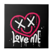 Hart karakter met dode ogen en glimlach gespoten tegeltje (Voorkant)