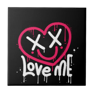 Hart karakter met dode ogen en glimlach gespoten tegeltje