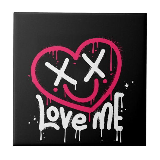 Hart karakter met dode ogen en glimlach gespoten tegeltje (Voorkant)