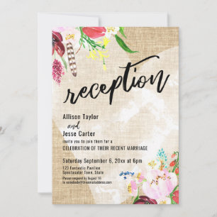 Hart Kleurrijke Bloemen Jute Huwelijksreceptie Kaart