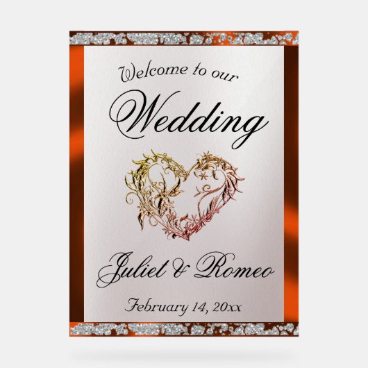 Hart, Koper Ribbon & Sparkle Welkom Acryl Bord (Voorkant)