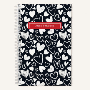 Hart Krijt Doodle en Liefde Patroon Cute Zwart Notitieboek