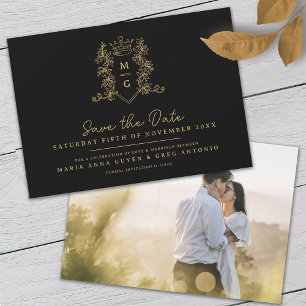 Hart kroon kuif zwart goud foto bruiloft save the date