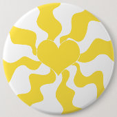 Hart - Lemon Geel en Wit Ronde Button 6,0 Cm (Voorkant)