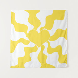 Hart - Lemon Geel en Wit Wandkleed