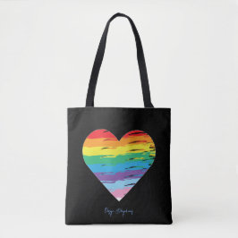 HART LGBTQIA Regenboogvlag, Zwarte Canvas tas