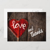 Hart Liefde en Bedankt Rustieke schuur Hout Dank u Briefkaart (Voorkant / Achterkant)