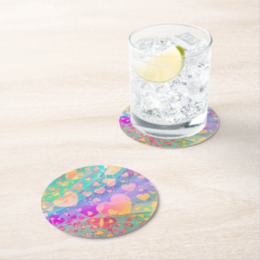 Hart Liefde Patroon Pastel Design Ronde Kartonnen Onderzetter (Insitu)