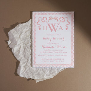 Hart Lint Coquette Monogram Baby shower Kaart