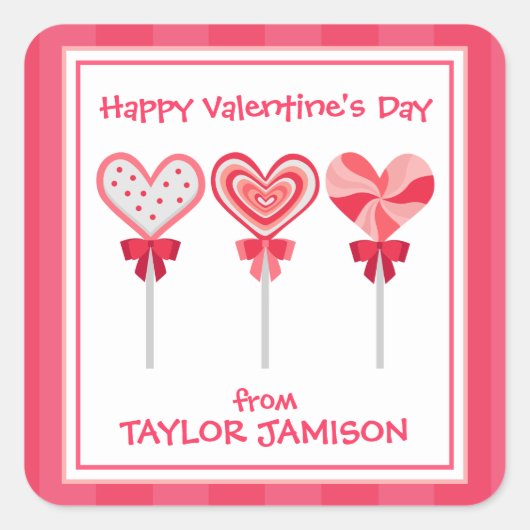 Hart Lollipops Gepersonaliseerde Valentijns Sticke Vierkante Sticker (Voorkant)