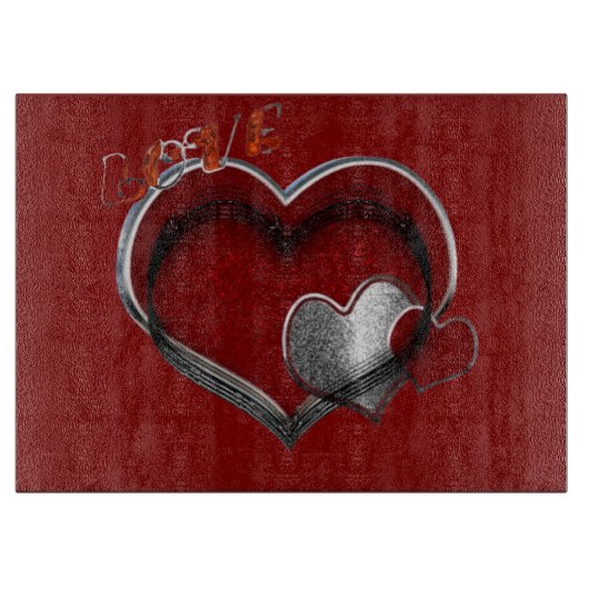 Hart Magisch Glas Snijplank Rode Achtergrond (Voorkant)