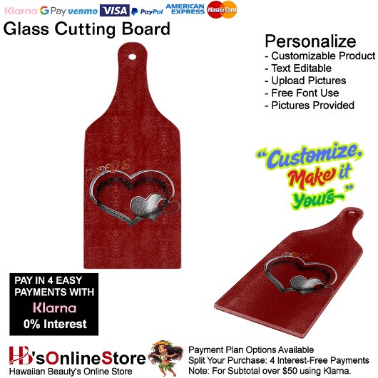 Hart Magisch Rood Glas Snijplank Paddle