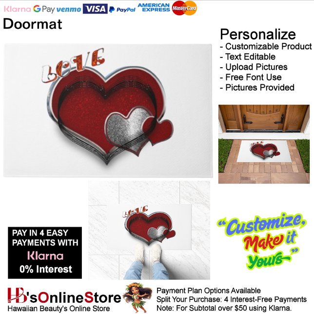 Hart Magische deurmat met witte achtergrond (Heart Magic Door Mat with White Background.)