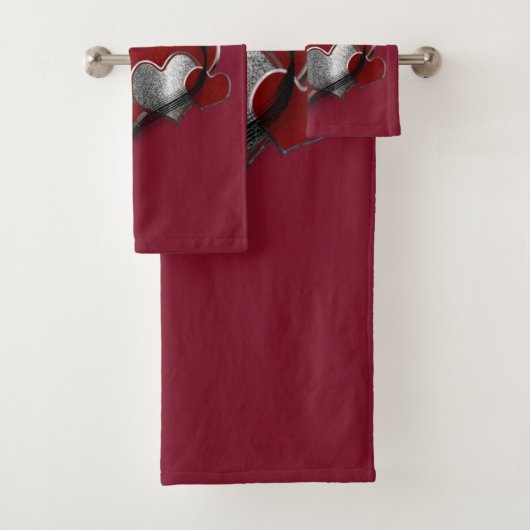 Hart Magische Maroon Badkamer Handdoek Set (Insitu)