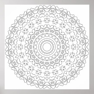 Hart Mandala Kleurplaat met Bloemmotief Poster